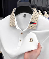 B Letter Embossed Short Sleeve Polo Shirt