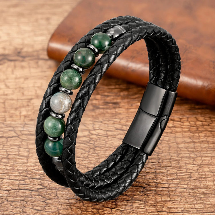Stone Bead & Leather Bracelet