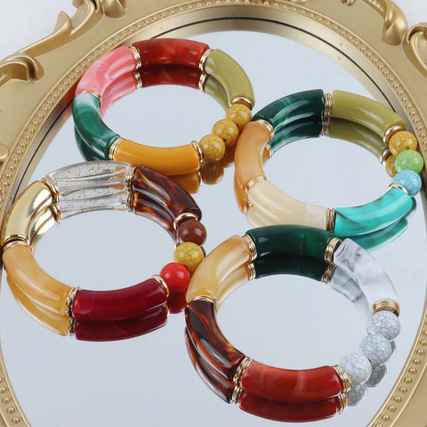 Bohemia Gold Silver Color Acrylic Chunky Bamboo