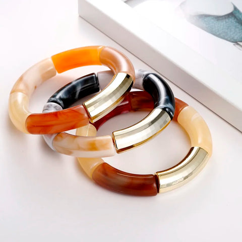 Bohemia Gold Silver Color Acrylic Chunky Bamboo