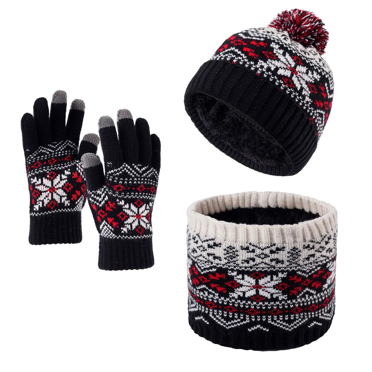 Kids' Snowflake Knit Hat, Scarf & Gloves Set