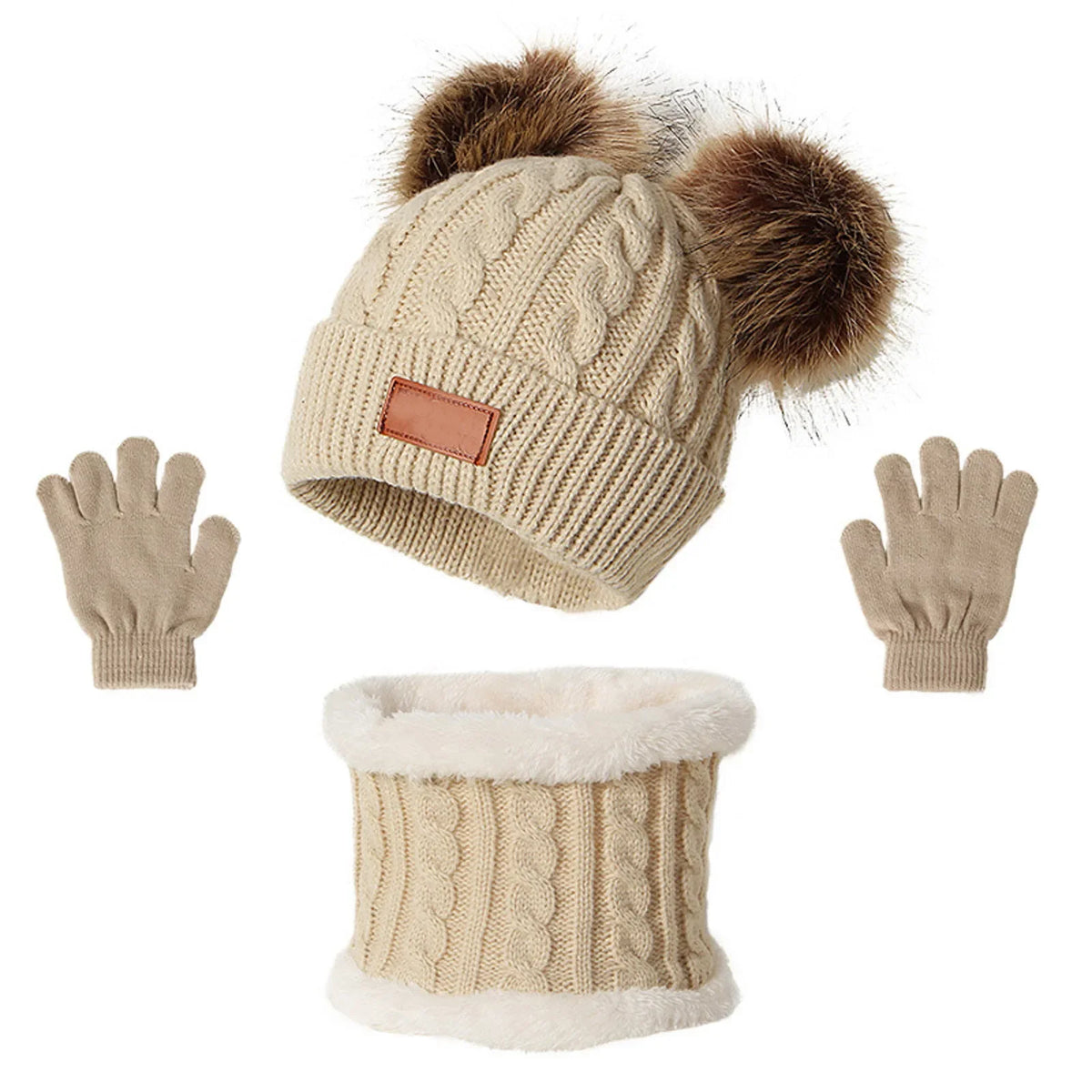 Kids' Pom-Pom Knit Hat, Scarf & Gloves Set