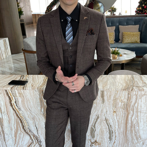 High Quality Plaid Three-Piece Suit