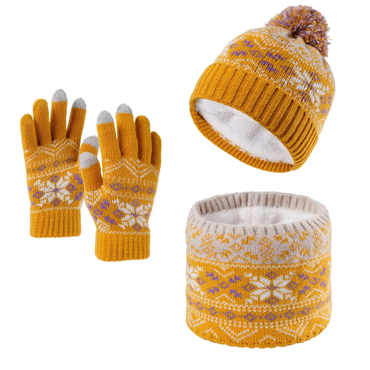 Kids' Snowflake Knit Hat, Scarf & Gloves Set