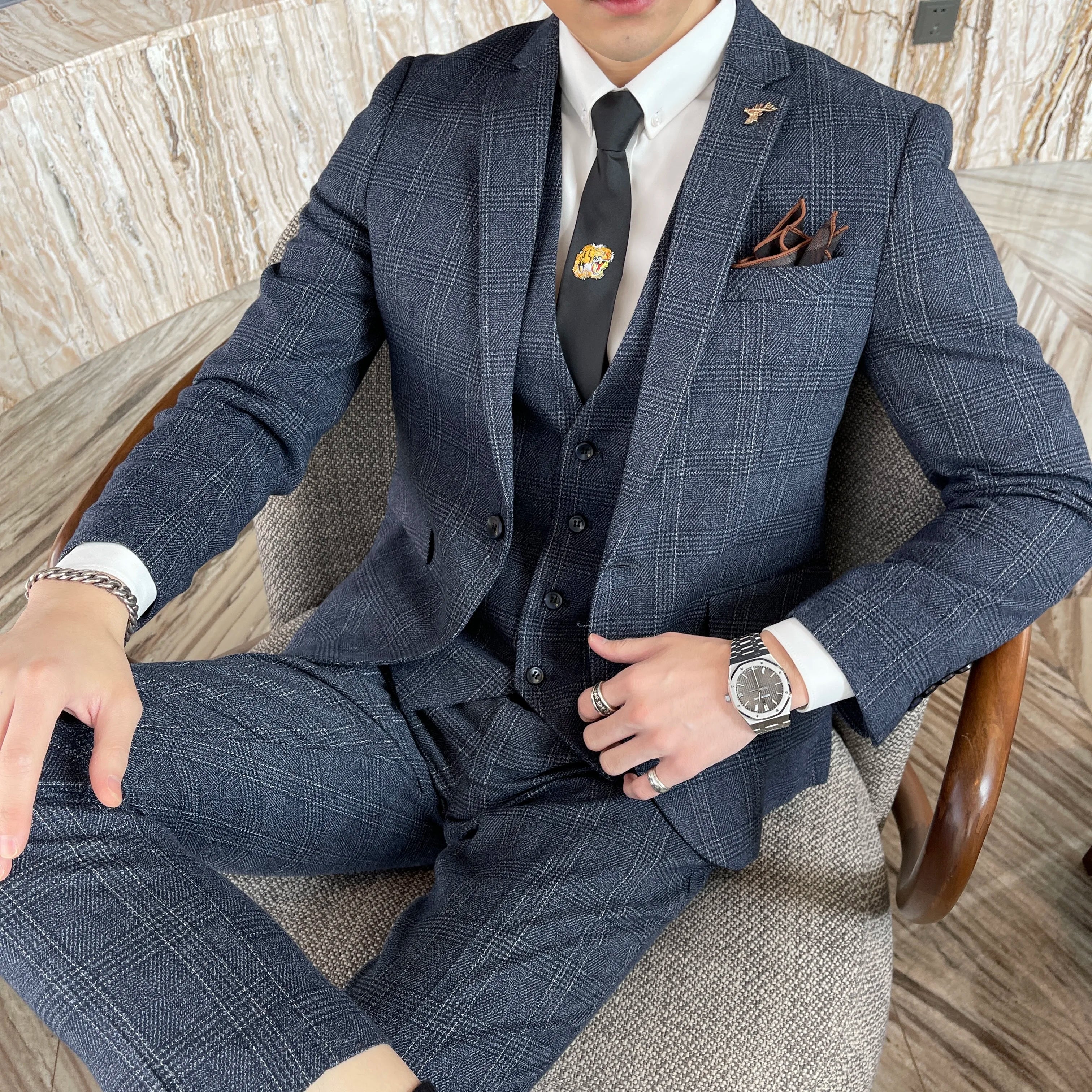 High Quality Plaid Three-Piece Suit