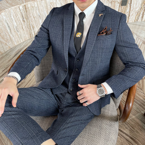 High Quality Plaid Three-Piece Suit