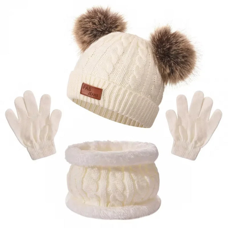 Kids' Pom-Pom Knit Hat, Scarf & Gloves Set