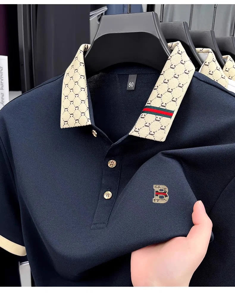 B Letter Embossed Short Sleeve Polo Shirt