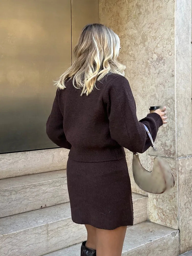 Knit Cardigan & Mini Skirt Set