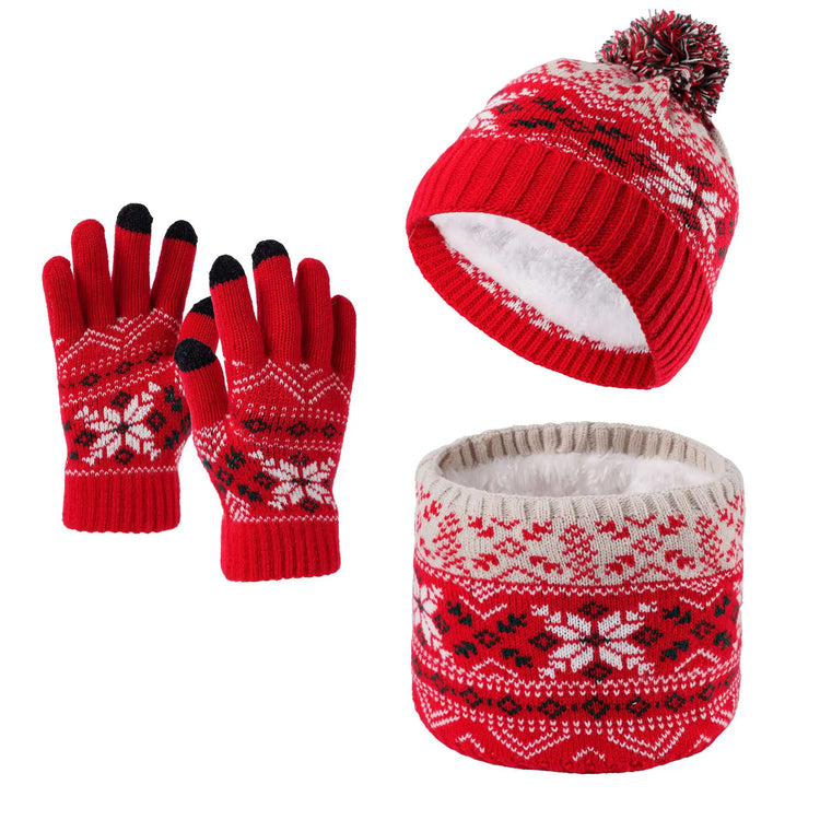 Kids' Snowflake Knit Hat, Scarf & Gloves Set