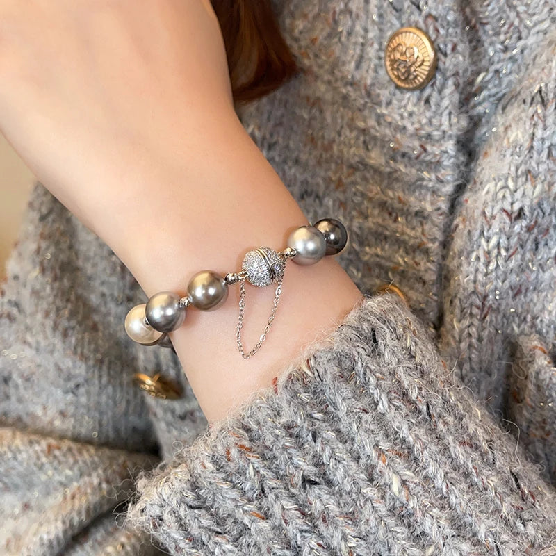 Color Bead Pearl Magnetic Buckle Bracelet