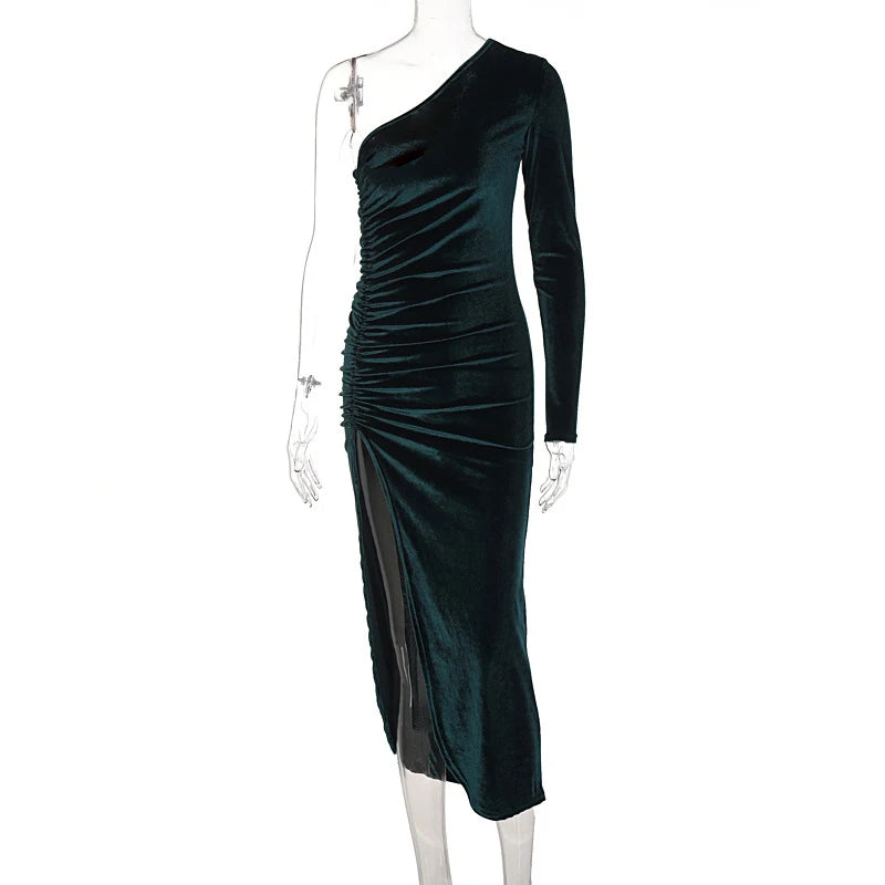 Velvet Long-Sleeve Midi Dress