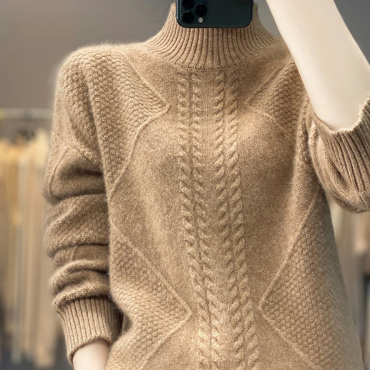 Cable-Knit Half-Turtleneck Sweater