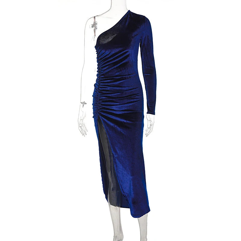 Velvet Long-Sleeve Midi Dress
