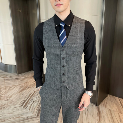 High Quality Plaid Three-Piece Suit