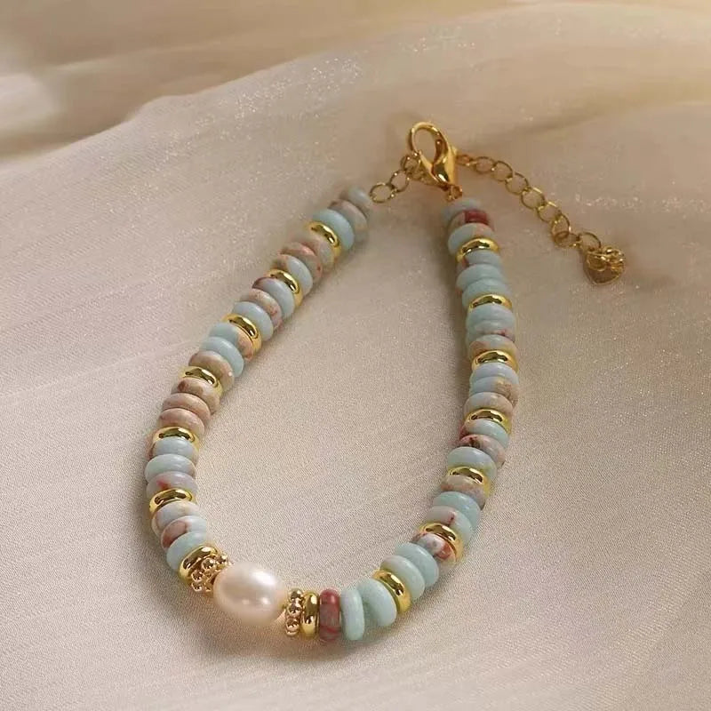 Natural Stone Bead Pearl Pendant Bracelet