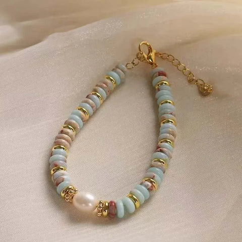Natural Stone Bead Pearl Pendant Bracelet