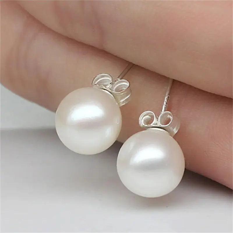 Silver Pearl Earrings 925 Sterling Silver Stud Earrings