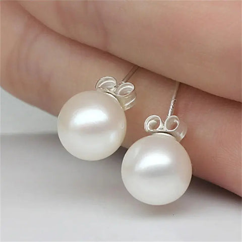 Silver Pearl Earrings 925 Sterling Silver Stud Earrings