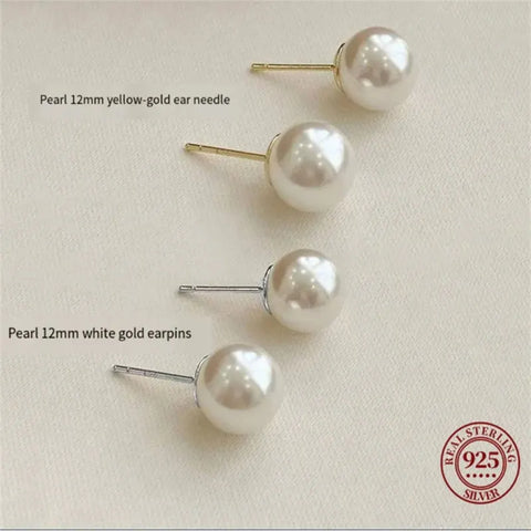 Silver Pearl Earrings 925 Sterling Silver Stud Earrings
