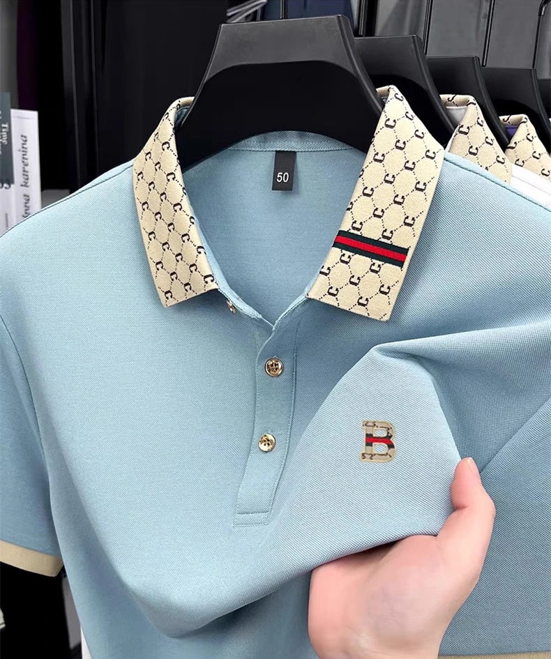 B Letter Embossed Short Sleeve Polo Shirt