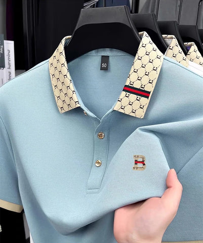 B Letter Embossed Short Sleeve Polo Shirt