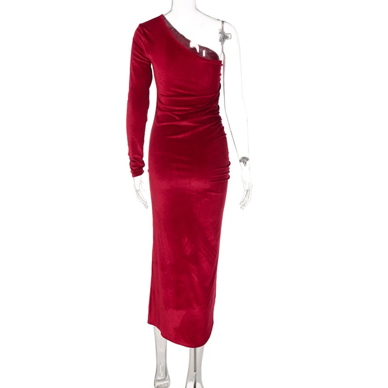 Velvet Long-Sleeve Midi Dress