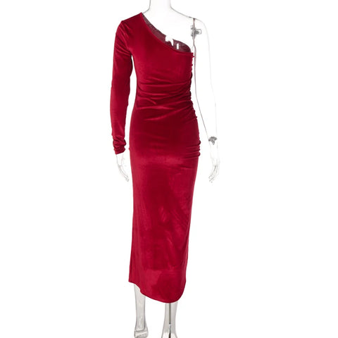 Velvet Long-Sleeve Midi Dress