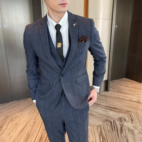 High Quality Plaid Three-Piece Suit