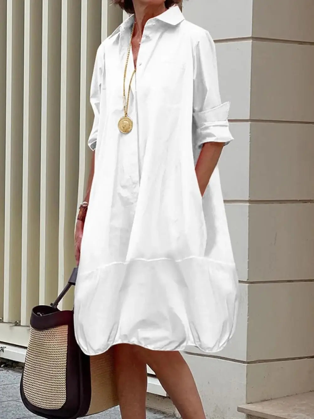 Long Sleeves Loose Solid Color Shirts Dress