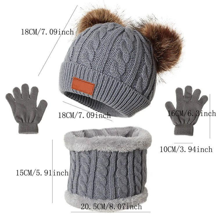 Kids' Pom-Pom Knit Hat, Scarf & Gloves Set