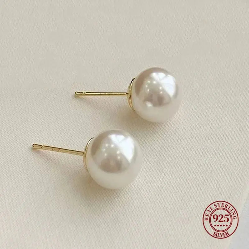 Silver Pearl Earrings 925 Sterling Silver Stud Earrings