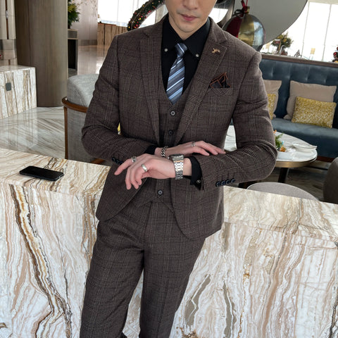 High Quality Plaid Three-Piece Suit