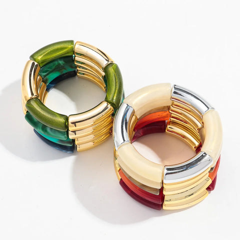 Bohemia Gold Silver Color Acrylic Chunky Bamboo