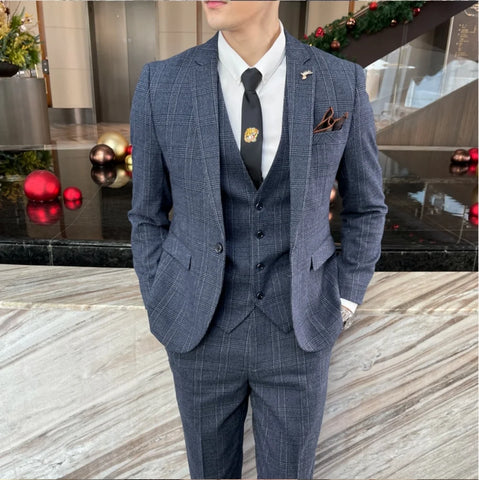 High Quality Plaid Three-Piece Suit