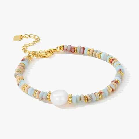 Natural Stone Bead Pearl Pendant Bracelet