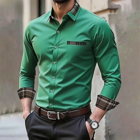 Men's iron-free long-sleeved lapel shirt