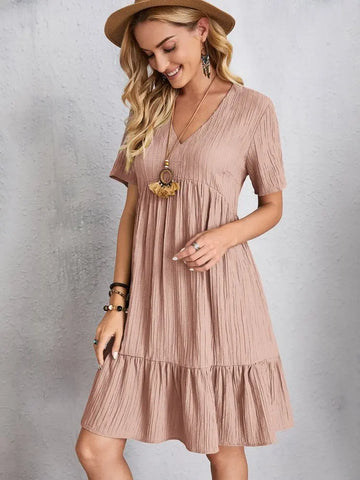 Elegant Short Sleeve V Neck Ruffles Dress