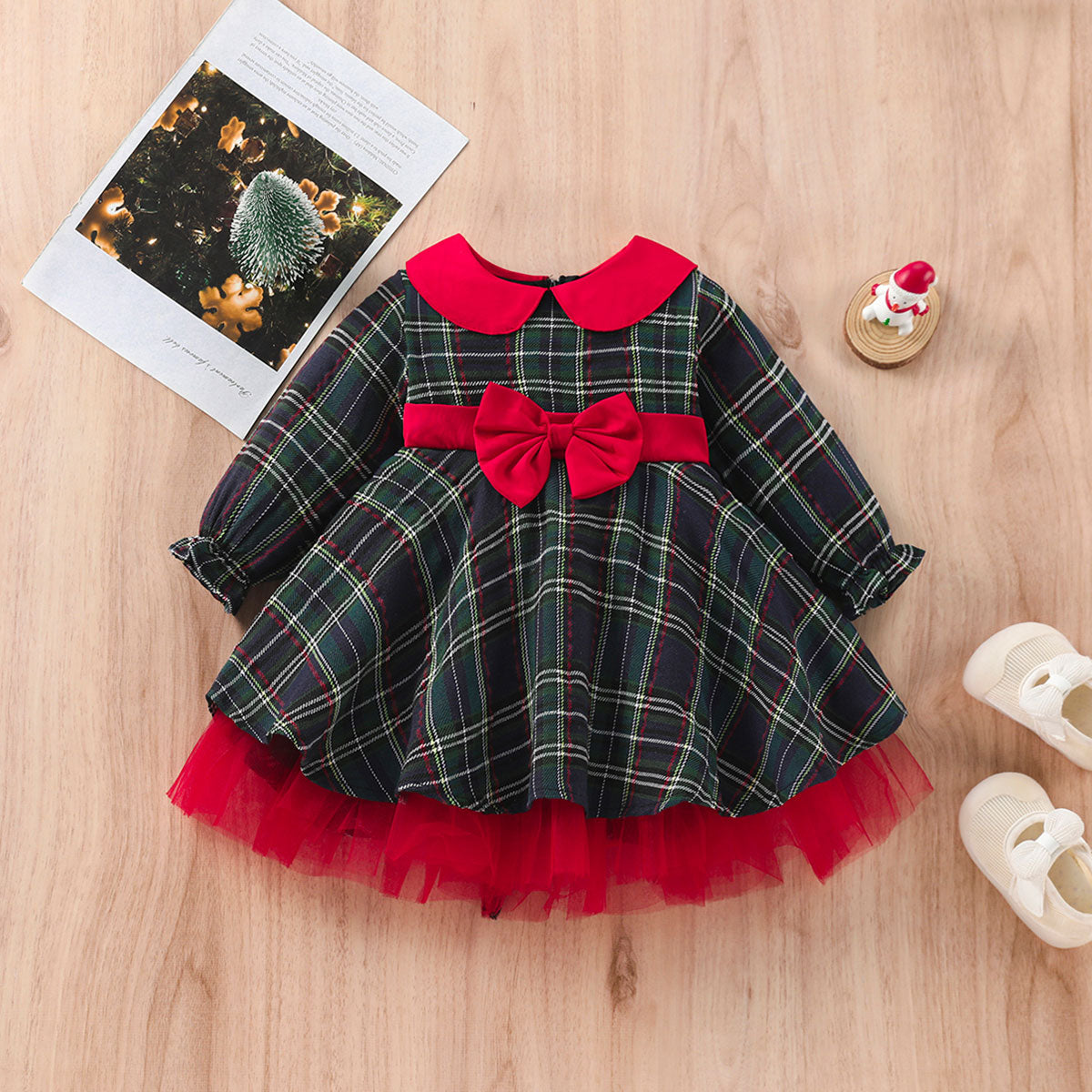 Girls' Red Plaid Holiday Tulle Dress