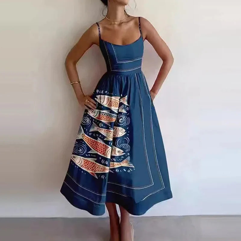 Printed Cami Midi Dress