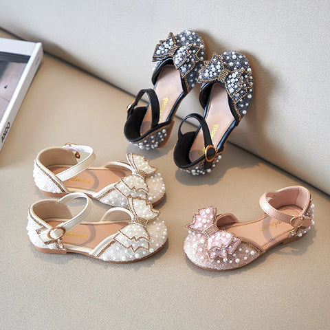 Sandals with Bow & Pearl Sequins