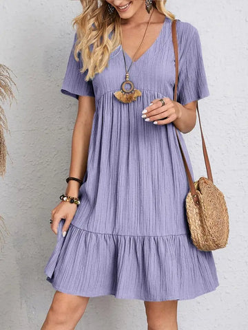 Elegant Short Sleeve V Neck Ruffles Dress