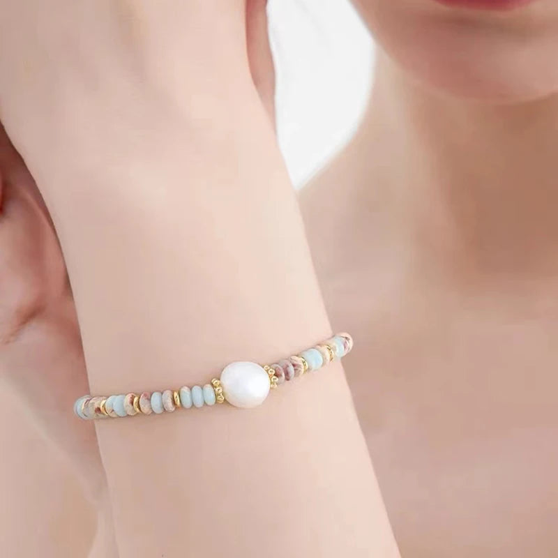 Natural Stone Bead Pearl Pendant Bracelet