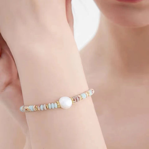 Natural Stone Bead Pearl Pendant Bracelet
