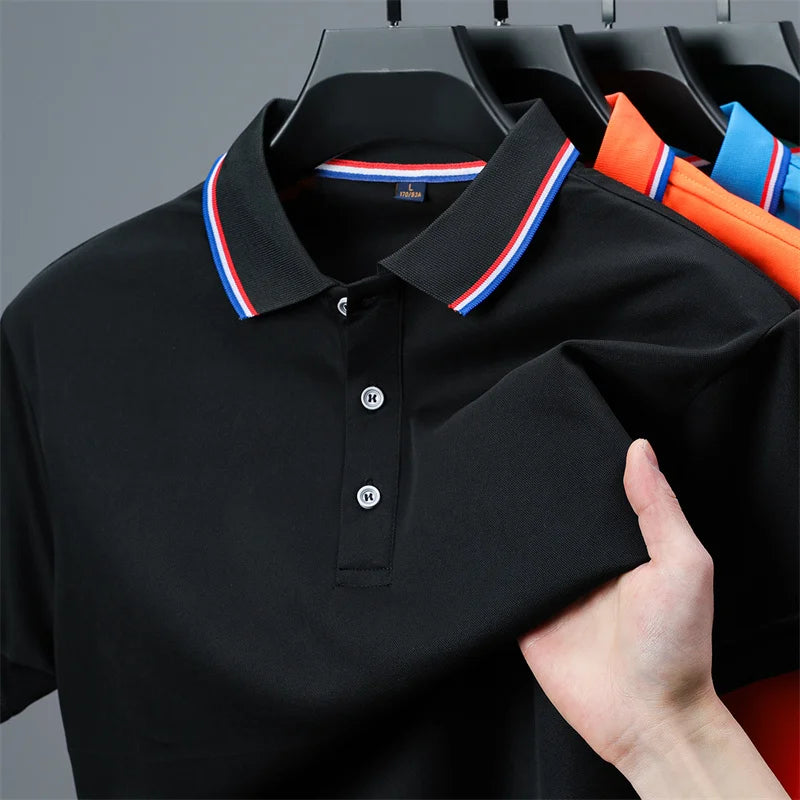 Casual Solid Color Short Sleeved Polo Shirt