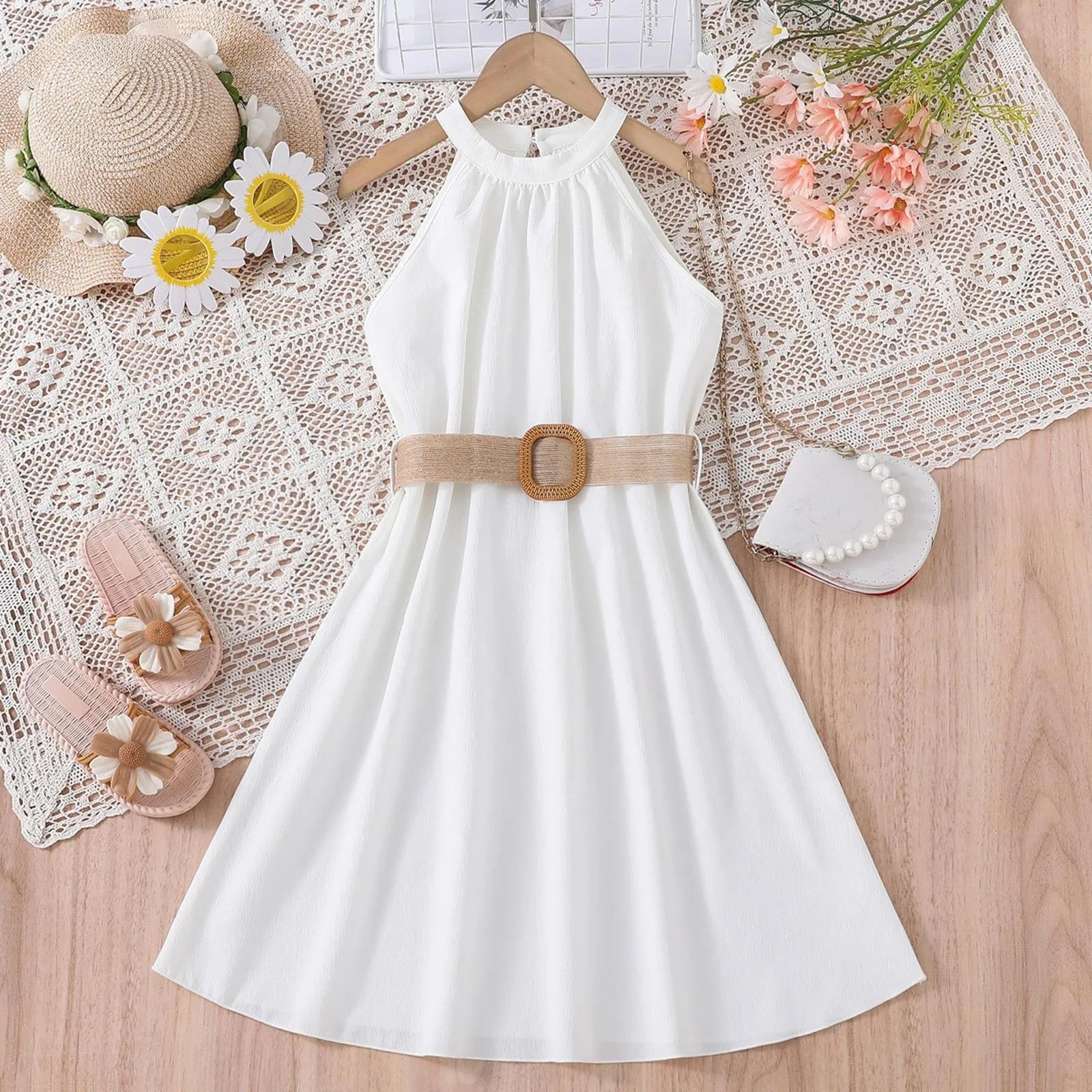 Sleeveless Dress Hanging Neck Belt