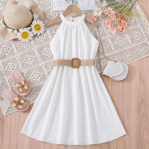 Sleeveless Dress Hanging Neck Belt