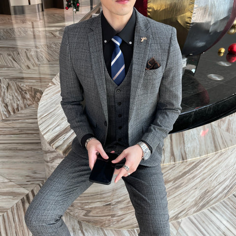 High Quality Plaid Three-Piece Suit