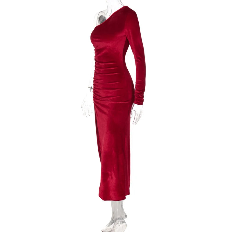 Velvet Long-Sleeve Midi Dress