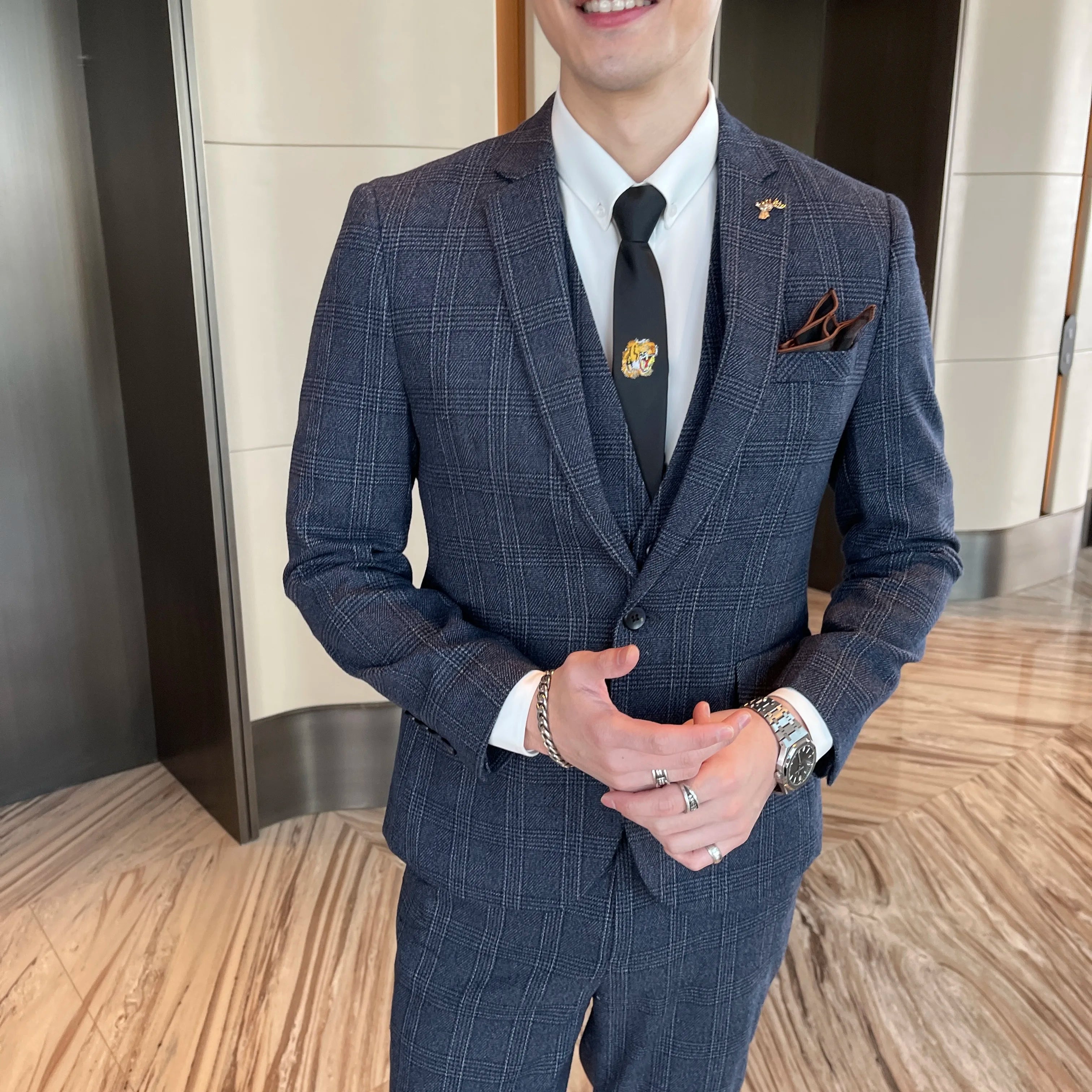 High Quality Plaid Three-Piece Suit